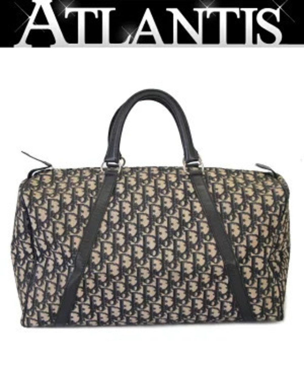 Christian Dior Trotter Boston Bag Canvas x Leather Navy Blue